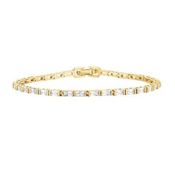 PAVOI 14K Yellow Gold Plated CZ Tennis Bracelet | Elegant Emerald Cut Design, 6.5 Inches