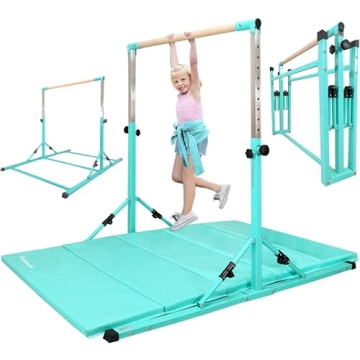 PreGymnastic Foldable Gymnastics Bar, 6FT Gymnastic horizontal bars, Folding Training Bar for Kids a...