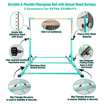 Foldable Gymnastics Bar for Kids, Adjustable & Safe