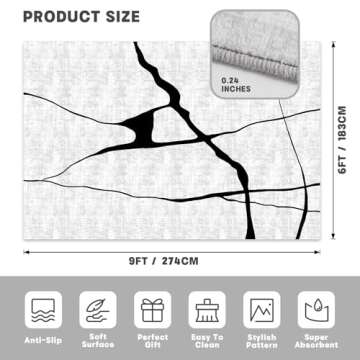 YIHOUSE Abstract Washable Rugs 6x9, Modern Black and White Rug for Living Room, Ultra-Thin Non Slip ...