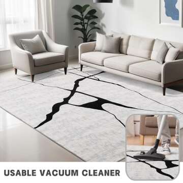 YIHOUSE Abstract Washable Rugs 6x9, Modern Black and White Rug for Living Room, Ultra-Thin Non Slip Contemporary Minimalist Stripe Rugs for Bedroom, Dining Room Office Playroom (6'x9' White)