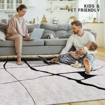 YIHOUSE Abstract Washable Rugs 6x9, Modern Black and White Rug for Living Room, Ultra-Thin Non Slip Contemporary Minimalist Stripe Rugs for Bedroom, Dining Room Office Playroom (6'x9' White)