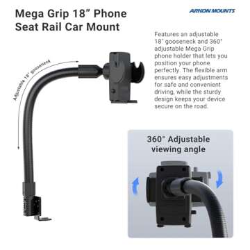 Arkon Mount Car or Truck Seat Rail/Floor Phone Mount | Universal Compatible | Flexible Gooseneck | Easy Installation | Truck Phone Mount | Phone Holder Fits iPhone, Galaxy, Note and more