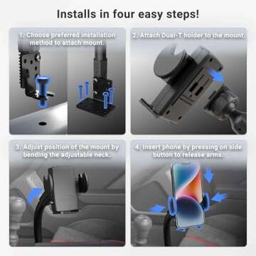 Arkon Mount Car or Truck Seat Rail/Floor Phone Mount | Universal Compatible | Flexible Gooseneck | Easy Installation | Truck Phone Mount | Phone Holder Fits iPhone, Galaxy, Note and more