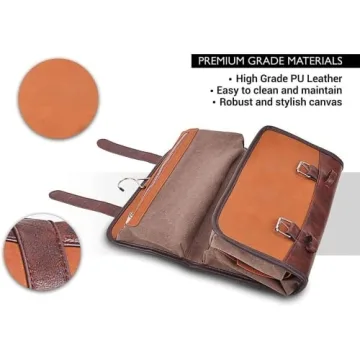 Vetelli Leather Toiletry Bag for Men - Water Resistant, 2 Zippered Internal Pockets, 2 Snap-Fastened Internal Pockets, and Hanging Hook.