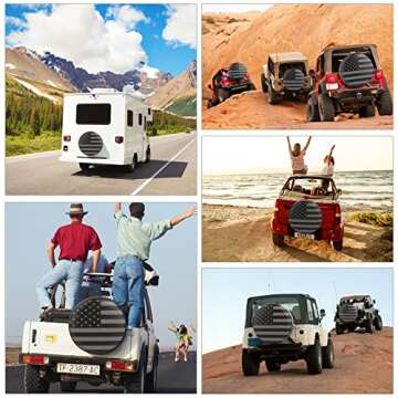 Spare Tire Cover for RV Trailer, Waterproof Leather Wheel Cover with American USA Flag, Camper Spare Tire Cover Fit for Jeep Wrangler Rv SUV Truck Travel Trailer 15"