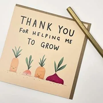 Old English Co. Thank You Helping Me To Grow Card for Teacher - Fun Teacher Thank You Card for Him or Her - Teacher's Assistant or Tutor - Cute Root Vegetables Design | Blank Inside with Envelope
