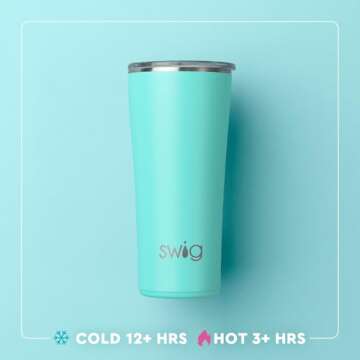 Swig Life 22oz Insulated Tumbler - Travel Coffee Tumbler with Lid, Cup Holder Friendly, Aqua