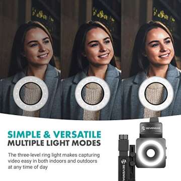 Movo SmartCine All-In-One Smartphone Video Lighting Kit, Universal Phone Rig, Wireless Lavalier Microphone System with Built-in Receiver and Bodypack Transmitter, LED Light, Wide-Angle, Fisheye
