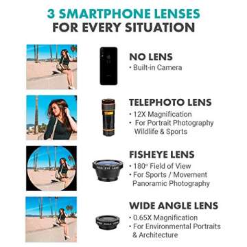 Movo SmartCine All-In-One Smartphone Video Lighting Kit, Universal Phone Rig, Wireless Lavalier Microphone System with Built-in Receiver and Bodypack Transmitter, LED Light, Wide-Angle, Fisheye