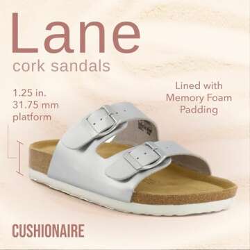 CUSHIONAIRE Lane Cork Footbed Sandals for Women – Comfortable Double Buckle Slip-On with Genuine S...