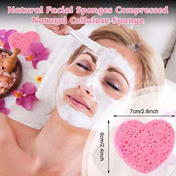 Patelai 50 Count Heart Compressed Facial Sponges Valentine's Day Pink Pads for Face Cleansing Exfoli...