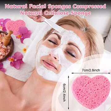 Patelai 50 Count Heart Compressed Facial Sponges Valentine's Day Pink Pads for Face Cleansing Exfoli...