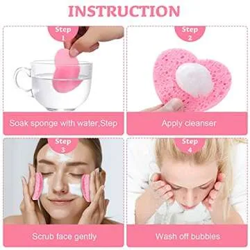 Patelai 50 Count Heart Compressed Facial Sponges Valentine's Day Pink Pads for Face Cleansing Exfoliating Makeup Remover Skincare Travel Home