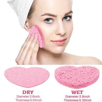 Patelai 50 Count Heart Compressed Facial Sponges Valentine's Day Pink Pads for Face Cleansing Exfoliating Makeup Remover Skincare Travel Home