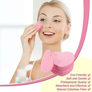 Patelai 50 Count Heart Compressed Facial Sponges Valentine's Day Pink Pads for Face Cleansing Exfoliating Makeup Remover Skincare Travel Home