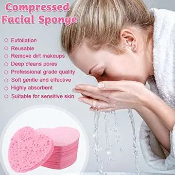 Patelai 50 Count Heart Compressed Facial Sponges Valentine's Day Pink Pads for Face Cleansing Exfoliating Makeup Remover Skincare Travel Home