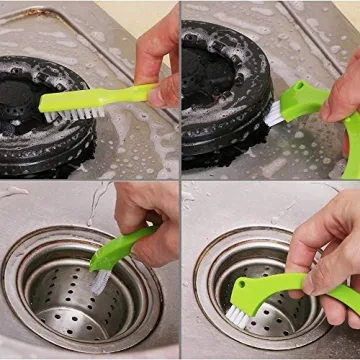 Living&Giving Grout Brush, (3 in 1) Grout Cleaner Brush, Tile Joint Scrub Brush With Handle, Stiff Cleaning Brush for All of the Household Such as Shower,Bathroom, Kitch, Seams, Floor Lines