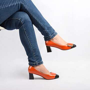 ANN CREEK 'Angela' Pump Shoes Orange Heels for Women Orange Pumps Shoes Dressy Low Heel Dress Shoes Square Toe Pump Heels Low Heel Pumps Two Tone Chunky Heel Pumps Block Heels Office Shoes Orange - 9