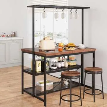 GAOMON Kitchen Island, Bakers Rack, Island Table for Kitchen,3 Tier Microwave Stand Oven Shelf with Storage, Storage Shelf for Kitchen Dining Room Living Room,5 Hooks