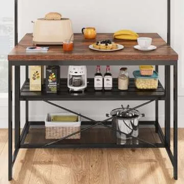 GAOMON Kitchen Island, Bakers Rack, Island Table for Kitchen,3 Tier Microwave Stand Oven Shelf with Storage, Storage Shelf for Kitchen Dining Room Living Room,5 Hooks