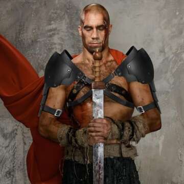 Panitay Halloween Men Shoulder Armors Buckles Adjustable Body Chest Harness Pu Leather Shoulder Armor Steampunk Armor (Black)