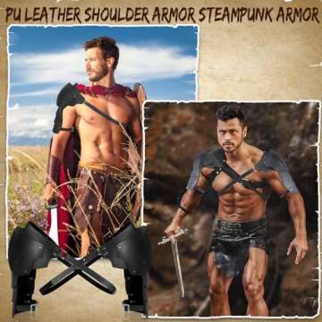 Panitay Halloween Men Shoulder Armors Buckles Adjustable Body Chest Harness Pu Leather Shoulder Armor Steampunk Armor (Black)