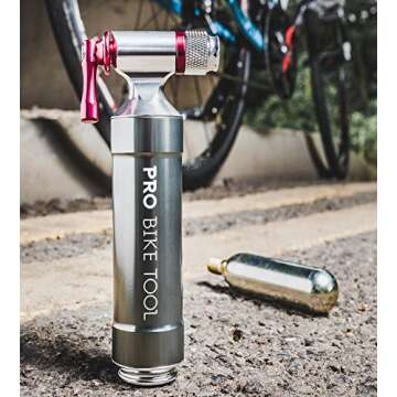 Pro Bike Tool CO2 Inflator with Cartridge Storage Canister Quick, Easy and Safe - for Presta and Sch...