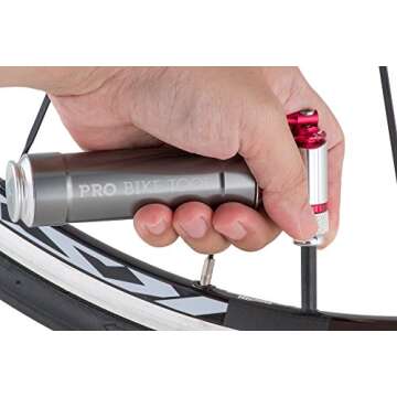 Pro Bike Tool CO2 Inflator with Cartridge Storage Canister Quick, Easy and Safe - for Presta and Schrader - Bicycle Tire Pump for Road and Mountain Bikes - No CO2 Cartridges Included (Titanium)