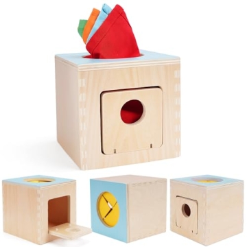 FCSONU Kids Toddler Toys, Montessori Baby Toys 0-6-12 Months, 1 Year Old Wooden Baby Tissue Box Toy ...