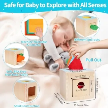 FCSONU Montessori Wooden Baby Tissue Box Toy for Infants