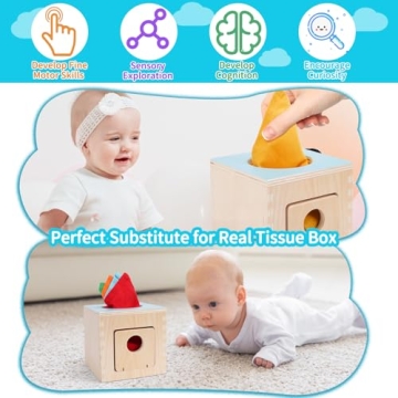 FCSONU Montessori Wooden Baby Tissue Box Toy for Infants