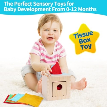 FCSONU Montessori Wooden Baby Tissue Box Toy for Infants