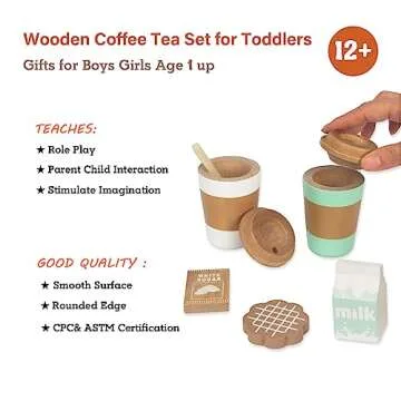 WOODENFUN Pretend Play Coffee Cup Toys,Wooden Play Kitchen Accessories,Fake Food Play for Kids Kitch...
