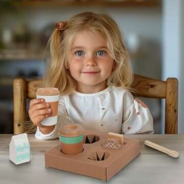 WOODENFUN Pretend Play Coffee Cup Toys,Wooden Play Kitchen Accessories,Fake Food Play for Kids Kitchen,Educational Toy for Toddler Children Birthday Gift