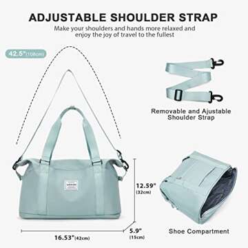 Travel Bag,Large Sports Tote Gym Bag,Waterproof Weekender Carry On Overnight Bags for Women with Trolley Sleeve,Travel Duffel Bag with Shoe Compartment