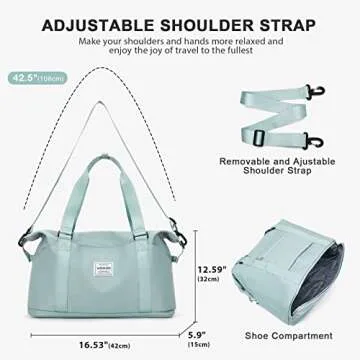 Travel Bag,Large Sports Tote Gym Bag,Waterproof Weekender Carry On Overnight Bags for Women with Trolley Sleeve,Travel Duffel Bag with Shoe Compartment