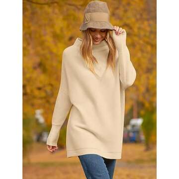 Calbetty Turtle Neck Sweater for Women Oversized Long Batwing Sleeve Cashmere Tunic Tops Casual Loos...