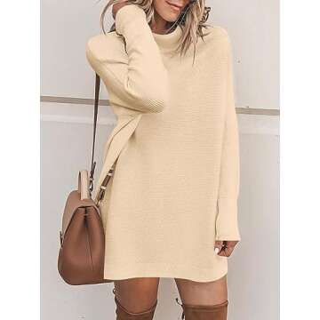 Calbetty Turtle Neck Sweater for Women Oversized Long Batwing Sleeve Cashmere Tunic Tops Casual Loose Slouchy Baggy Comfy Wool Knitted Dress 2024 Fall Winter Fashion Clothes Khaki 27CB7-kaqi-S