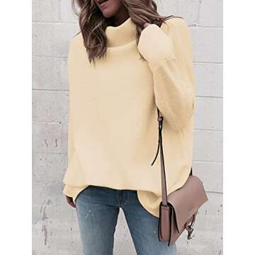 Calbetty Turtle Neck Sweater for Women Oversized Long Batwing Sleeve Cashmere Tunic Tops Casual Loose Slouchy Baggy Comfy Wool Knitted Dress 2024 Fall Winter Fashion Clothes Khaki 27CB7-kaqi-S