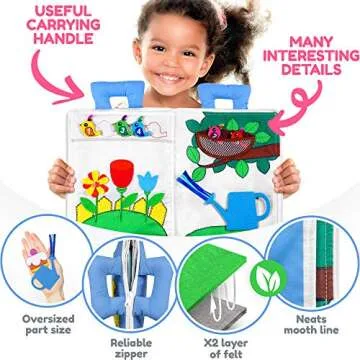 QUIET BOOK for Kids - Interactive Felt Busy Book - Montessori for Toddlers - Carry on Travel Quiet Activity Book - Soft Fabric for Children - 10 Pages for Early Learning