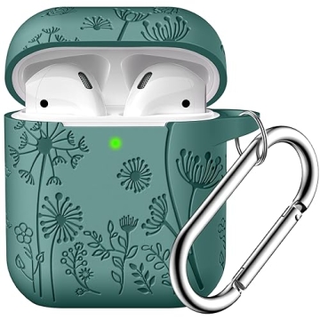 Lerobo Flower Engraved AirPods Case Cover, Stylish Soft Silicone Protector with Keychain Compatible ...