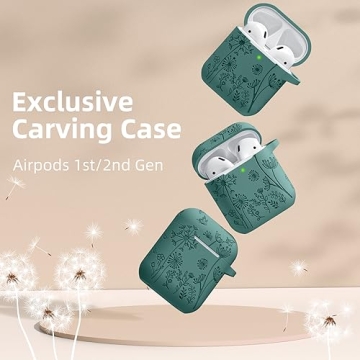 Lerobo Flower Engraved AirPods Case Cover Pine Green