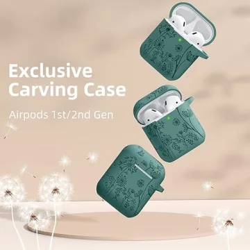 Lerobo Flower Engraved AirPods Case Cover Pine Green