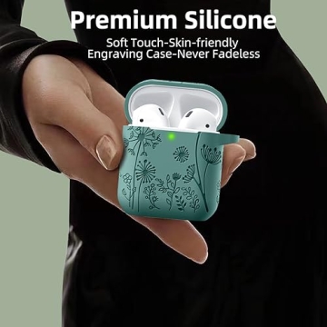Lerobo Flower Engraved AirPods Case Cover Pine Green