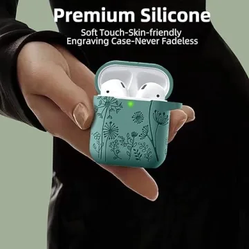 Lerobo Flower Engraved AirPods Case Cover Pine Green