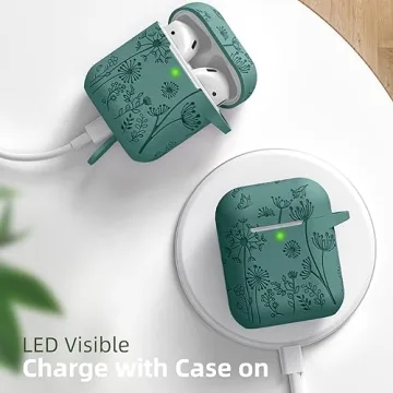 Lerobo Flower Engraved AirPods Case Cover Pine Green