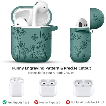 Lerobo Flower Engraved AirPods Case Cover Pine Green