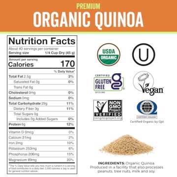 Viva Naturals Organic Quinoa, 4 lb - Plant Based Protein, Fiber and Iron - Pre-Washed Whole Grain Rice and Pasta Substitute for Quinoa Salad - USDA Organic, Gluten Free, Vegan, Non-GMO and Kosher