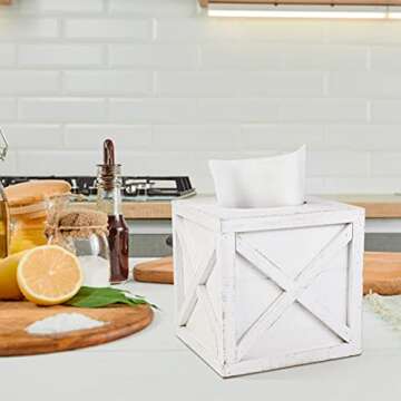 Karisky Farmhouse Square Tissue Box Cover with Slide-Out Bottom Panel, Wood Rustic Paper Facial Tiss...